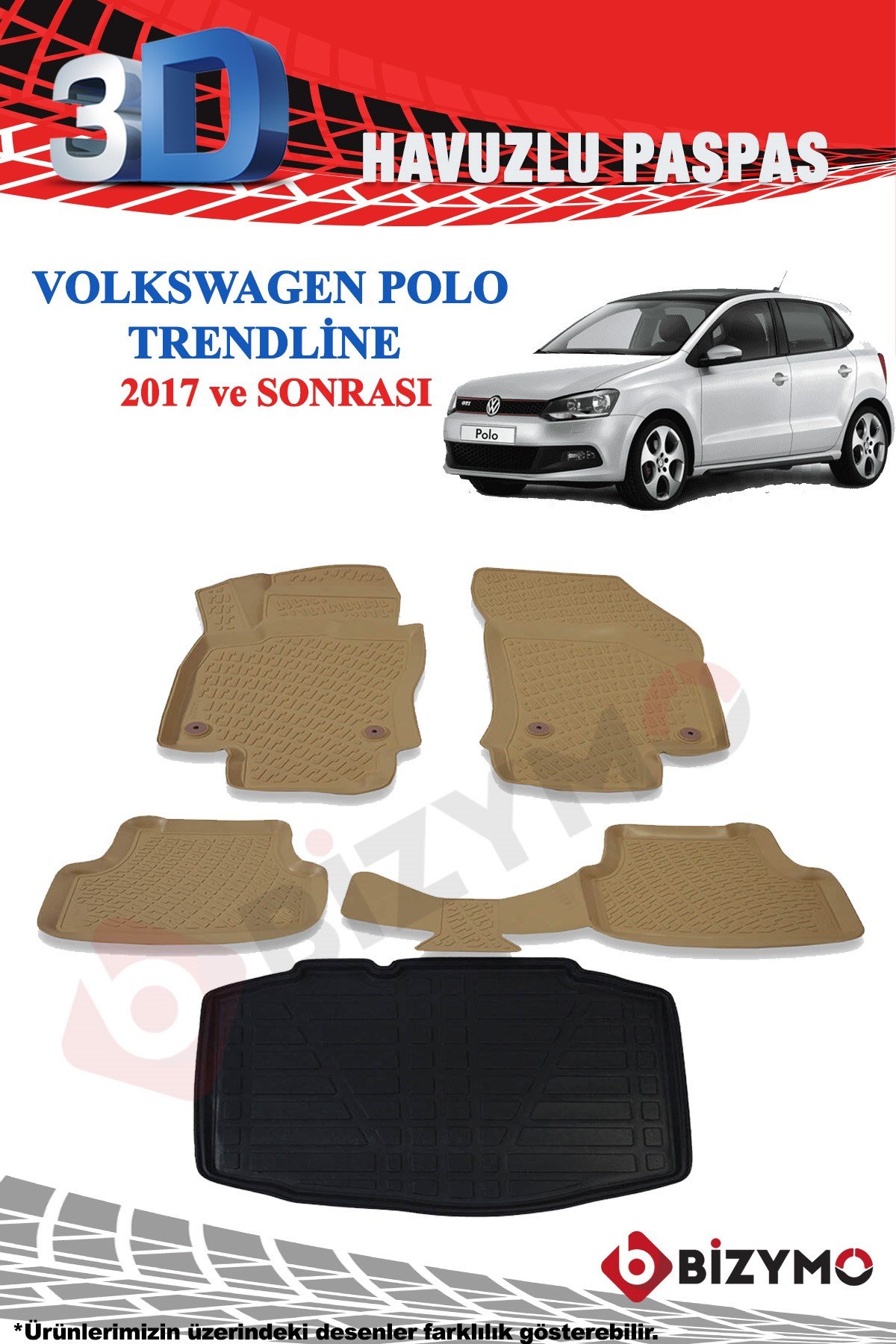 Volkswagen Polo Trendline 2017+ Bej Havuzlu Paspas ve Bagaj Seti Bizymo -  Bizim Oto