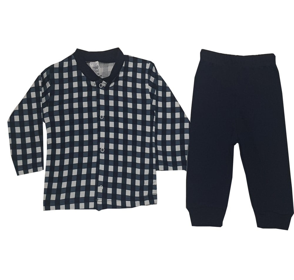 Erkek Bebek Önden Düğmeli Lacivert Bebek Pijama Takımı | FeyzamAvm