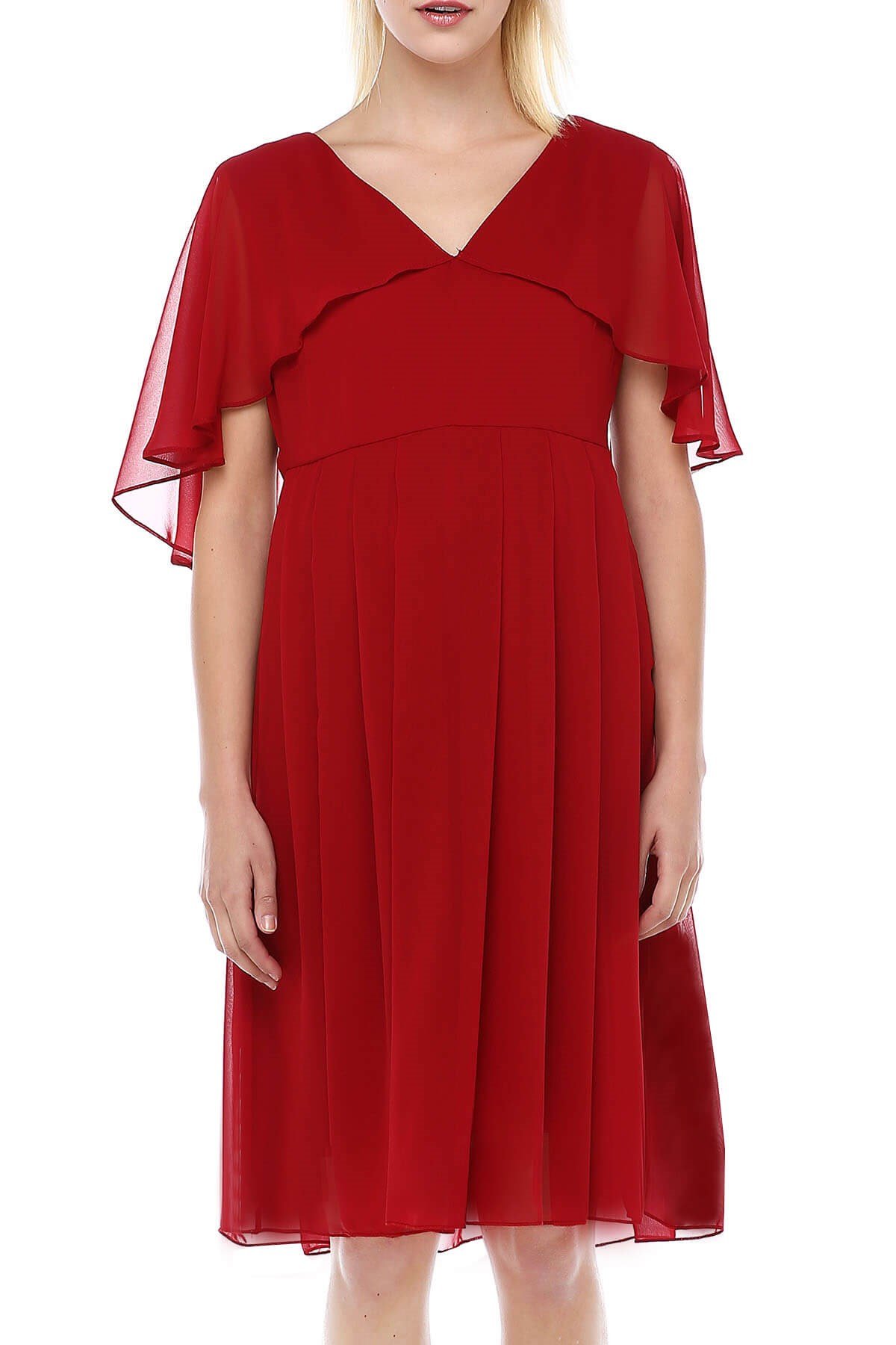 Moda Labio | Melek Kol Kısa Kırmızı Hamile Elbise
