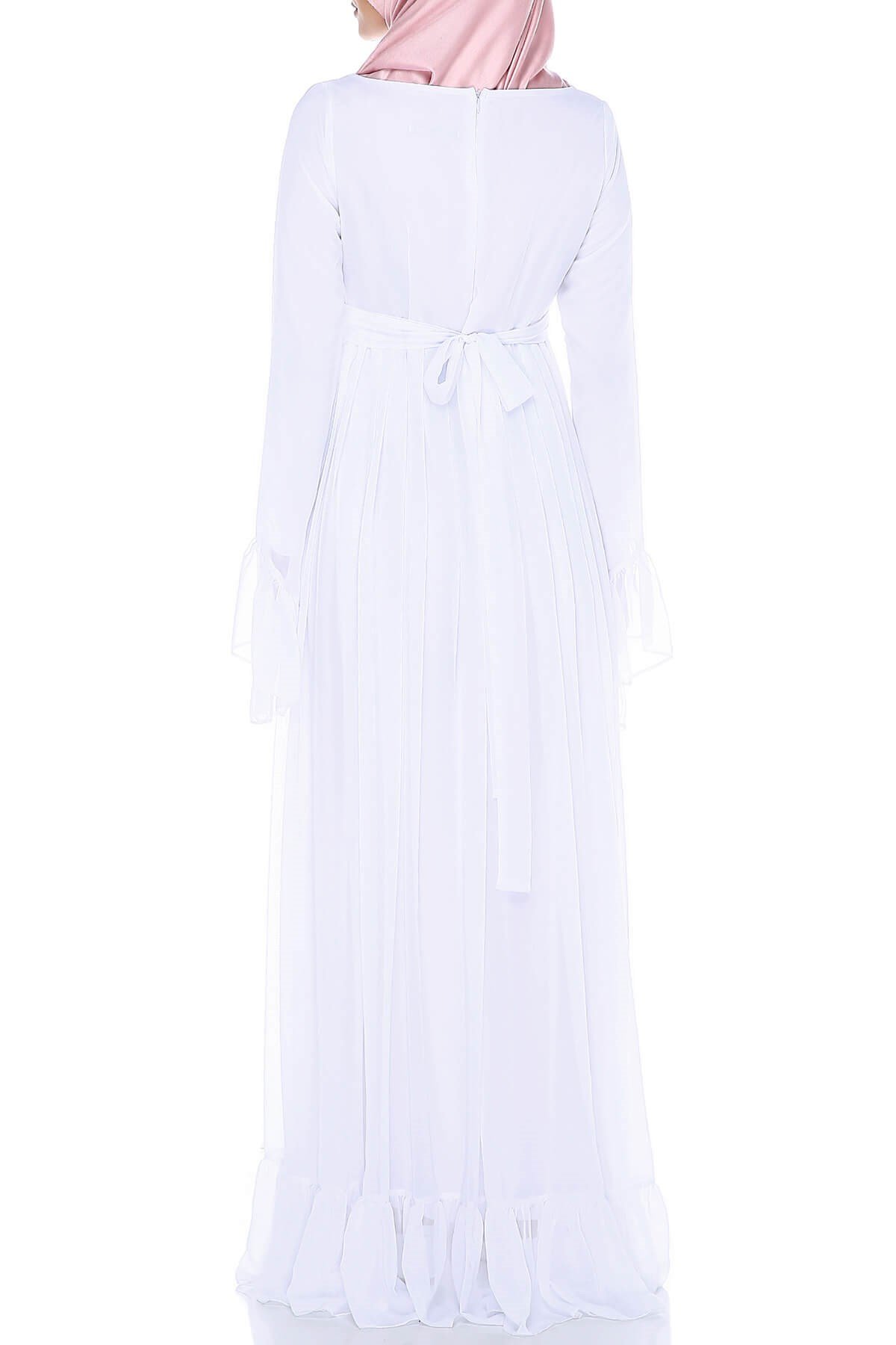 Moda Labio | Minel Şifon Tesettür Beyaz Hamile Elbise