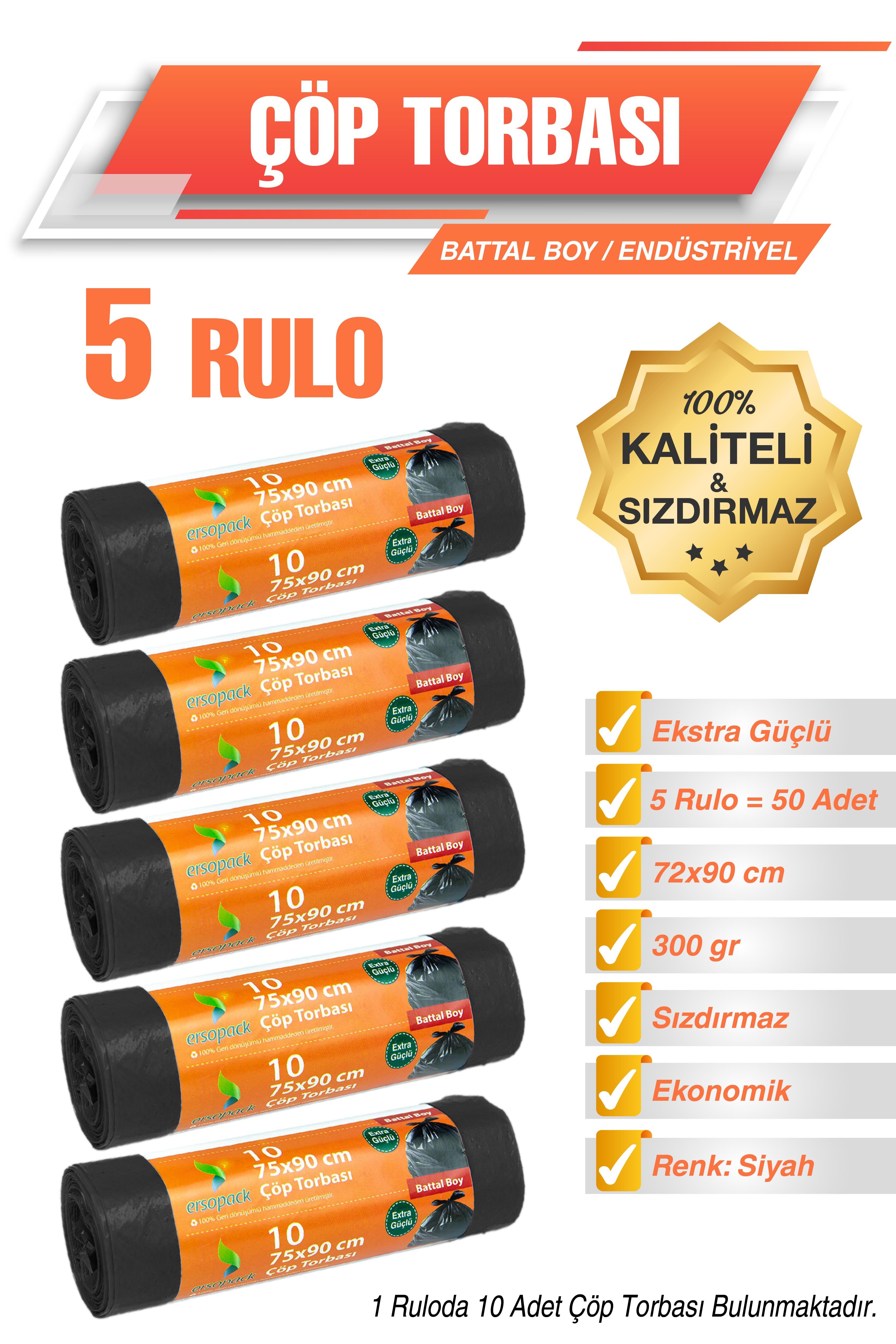 Ermet Ersopack Battal Boy Endüstriyel Çöp Torbası 5 Rulo
