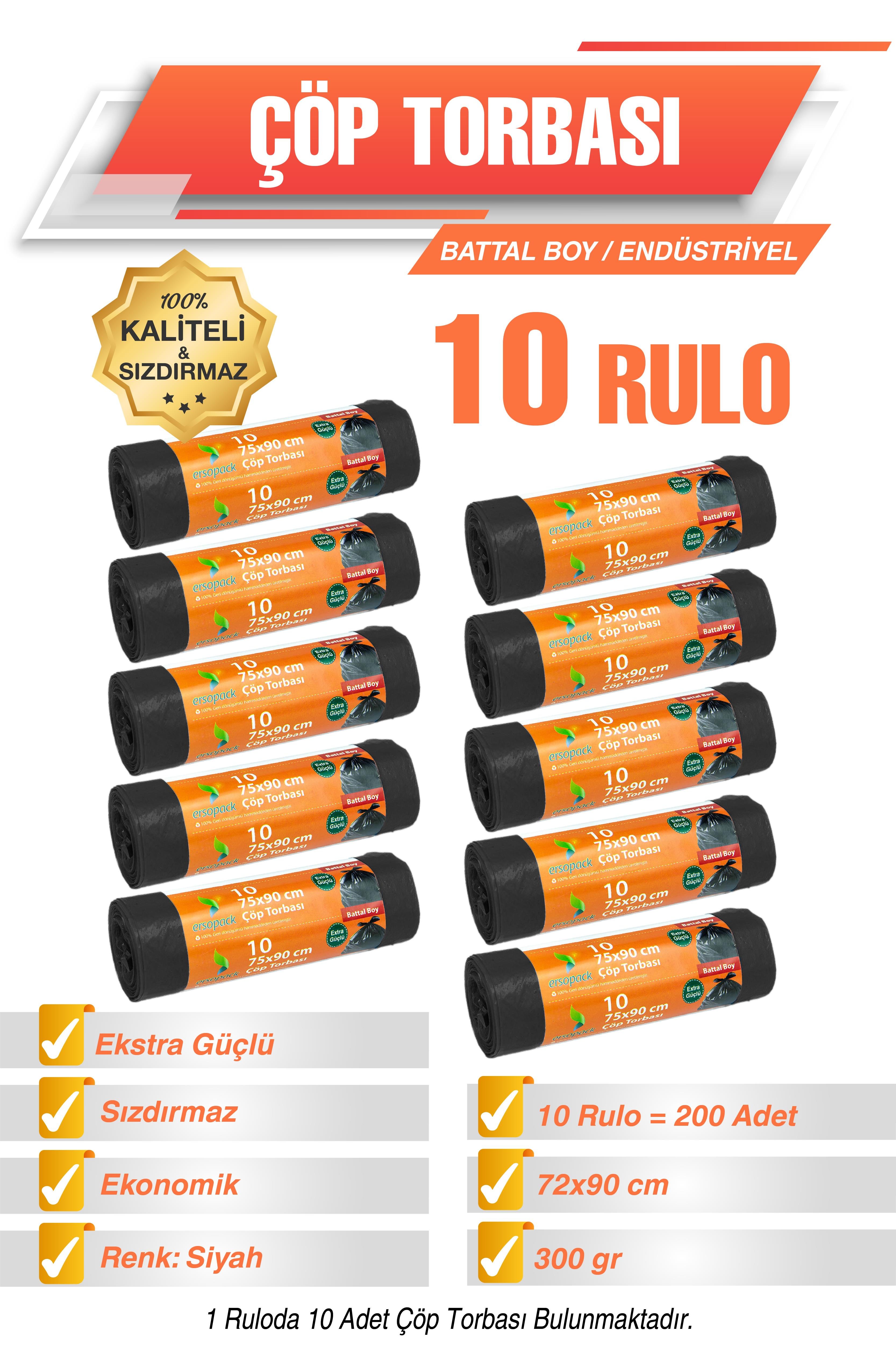 Ermet Ersopack Battal Boy Endüstriyel Çöp Torbası 10 Rulo