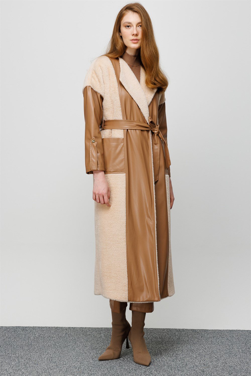Jaded London Patchwork Vegan Leather Belted Trench Coat