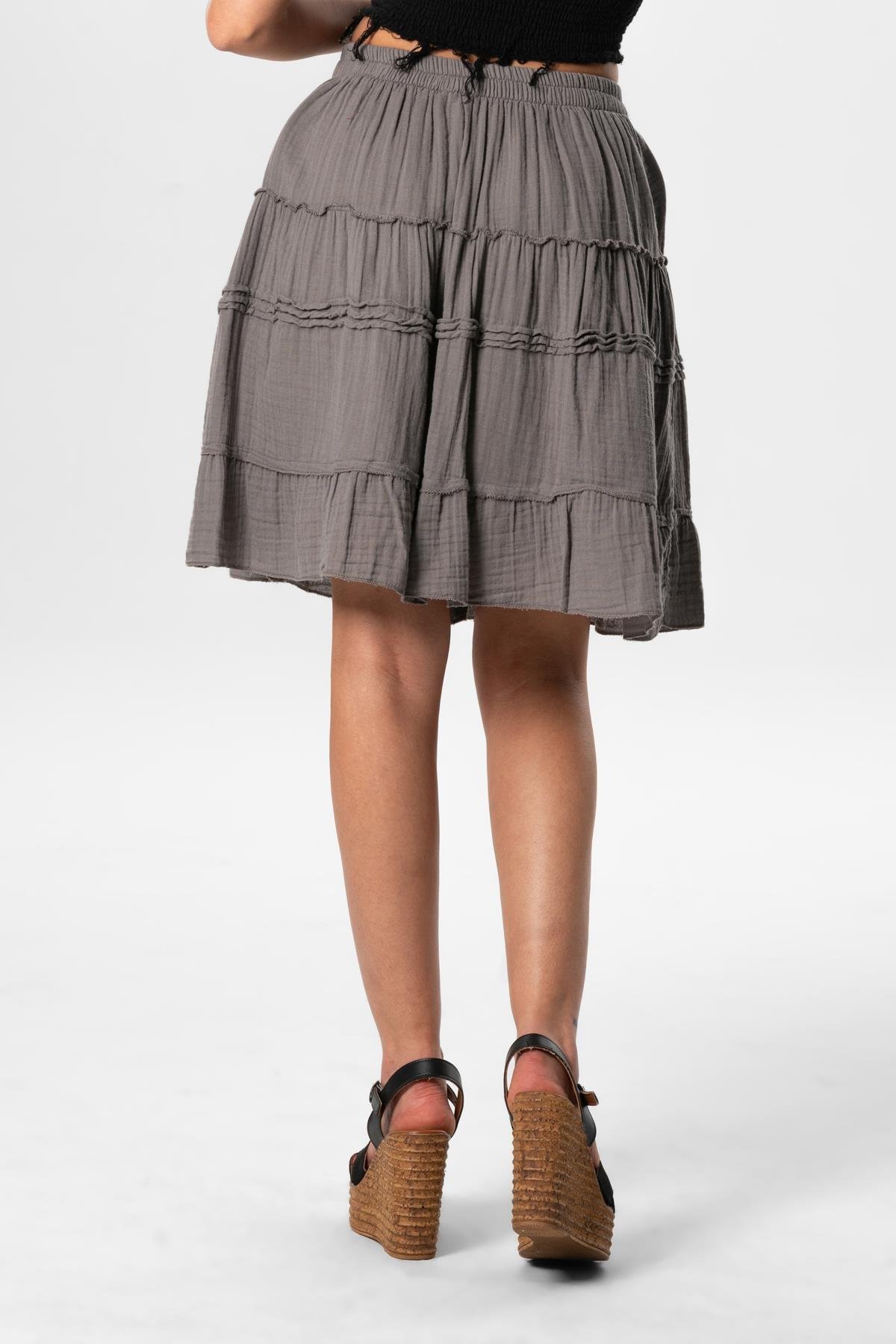 Benan Short Summer Muslin Skirt with Elastic Waist Gray