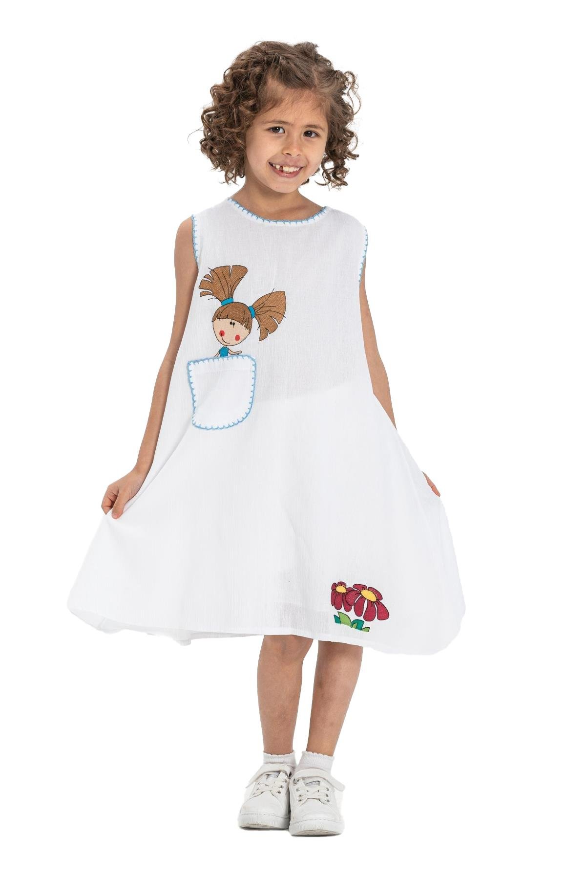 Ece Şile Bezi Kız Çocuk Yazlık Elbise Beyaz | silemoda.com