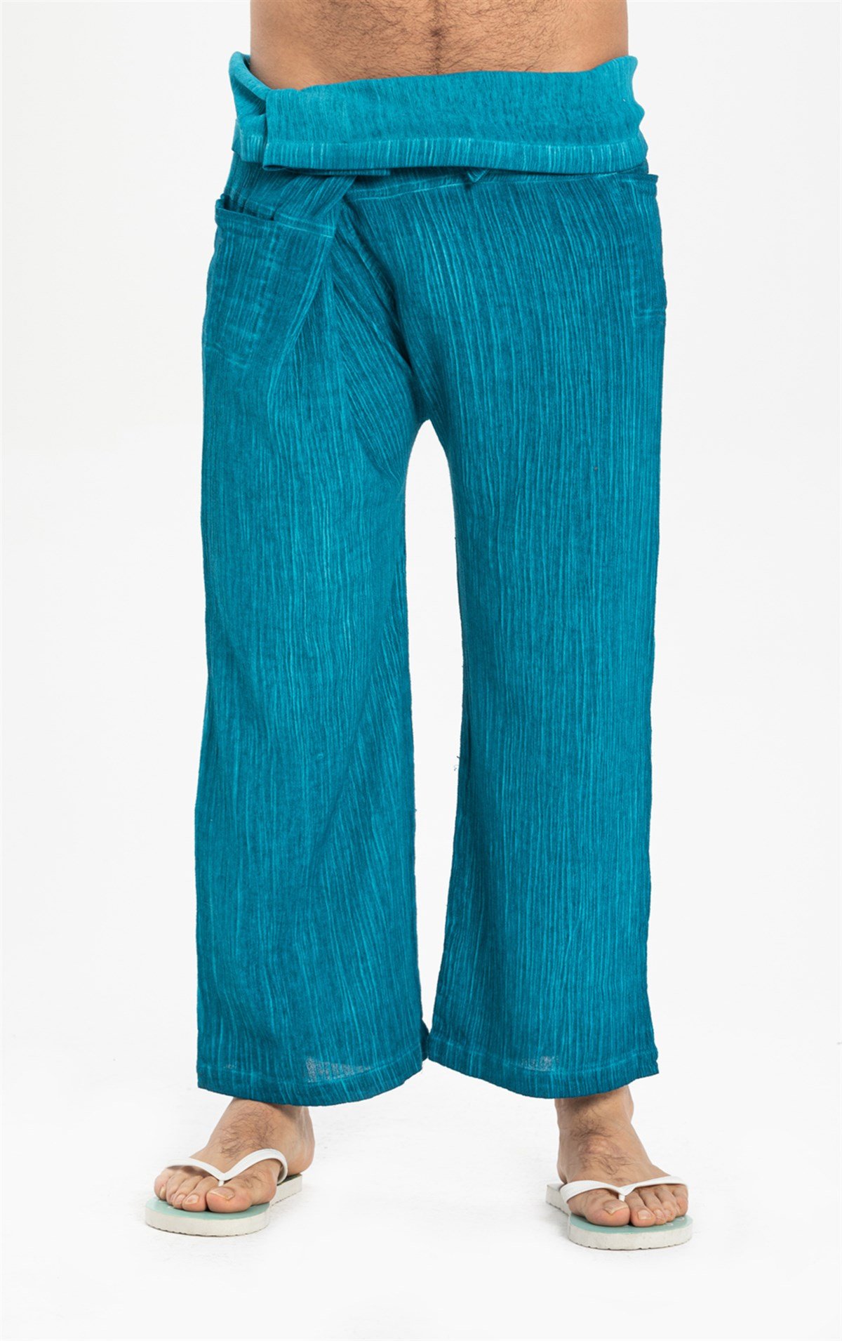 Turquoise Raw Natural Cotton Palazzo Wrap Pants, Boho Pants, Harem