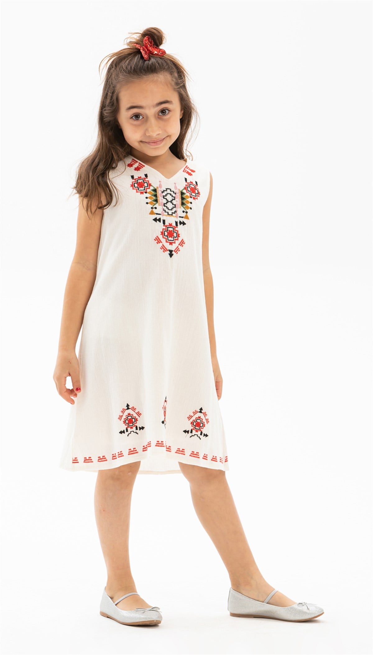 Gökçe Şile Bezi Kız Çocuk Yazlık Elbise Krem | silemoda.com