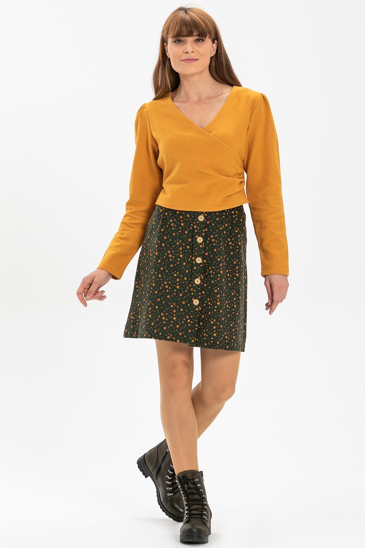 Hande Flannel Skirt Crispy Pattern Green silemoda