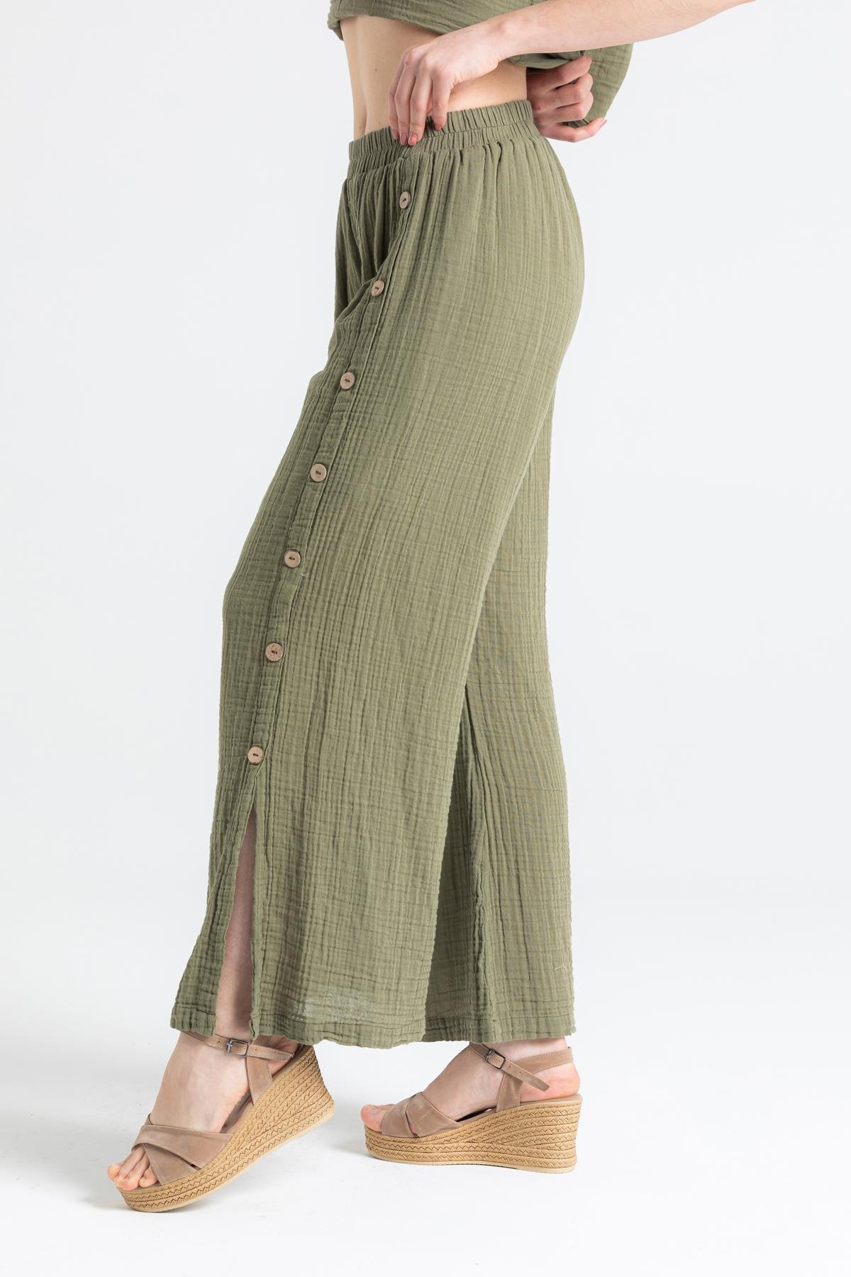 Izel Muslin Slit Trousers Khaki