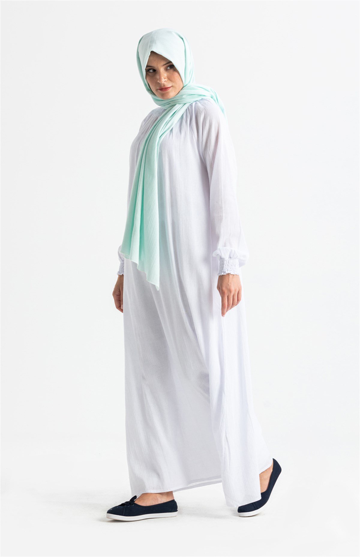 Kadın Şile Bezi %100 Pamuk Namaz Elbisesi Tek Parça Kolay Boydan Giyilen  Kolu ve Yakası Lastikli Beyaz | silemoda.com