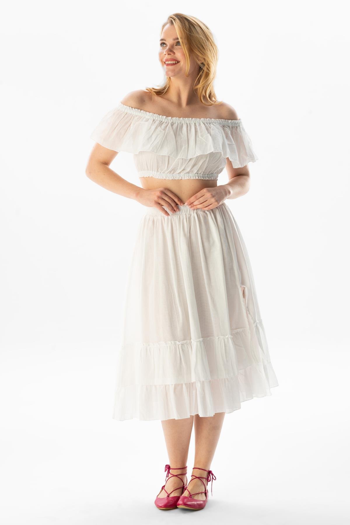 Lavinya Elastic Waist Voile Long Summer Skirt White