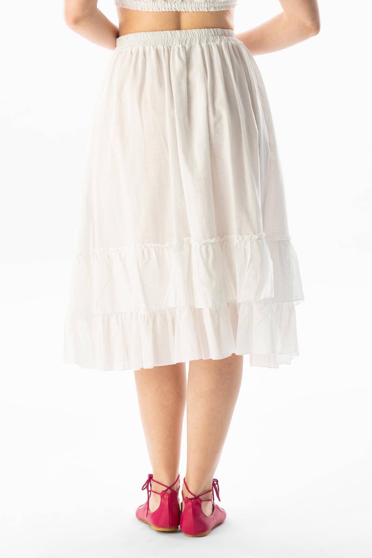 Lavinya Elastic Waist Voile Long Summer Skirt White