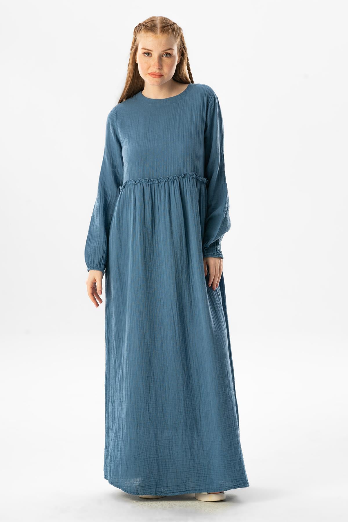 knee length dresses for ladies Modest Muslim Woman's Empire Waist Shimmery Tulle Dress - 36229 main image 1