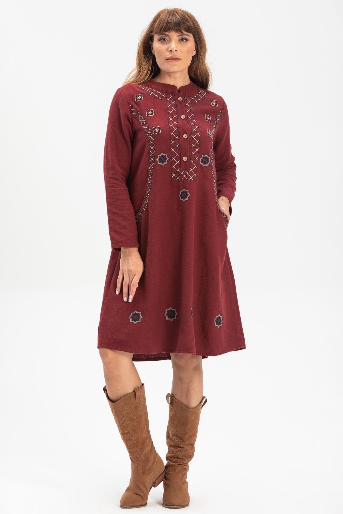 Red Embroidered Short Sleeve Tunic
