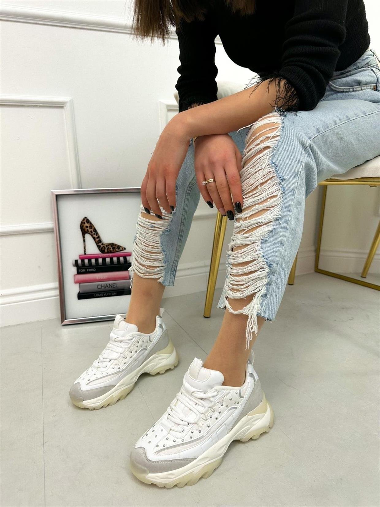 Beyaz Cilt (Welss) Trok Detay Kadın Bağcıklı Sneakers
