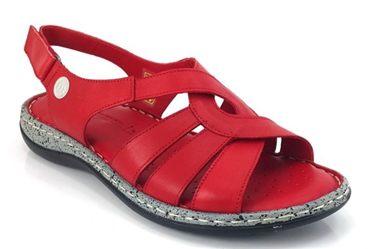1095 Mammamia Hakiki Deri Günlük Kadın Sandalet-Kırmızı-Sistem Ayakkabı  Online