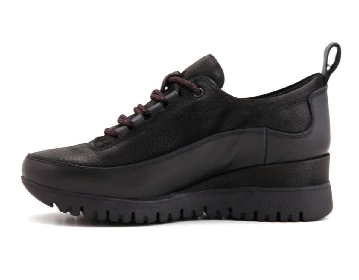 3185 Mammamia Dolgu Topuk Kadın Deri Ayakkabı-Siyah Nubuk - Sistem Ayakkabı  Online