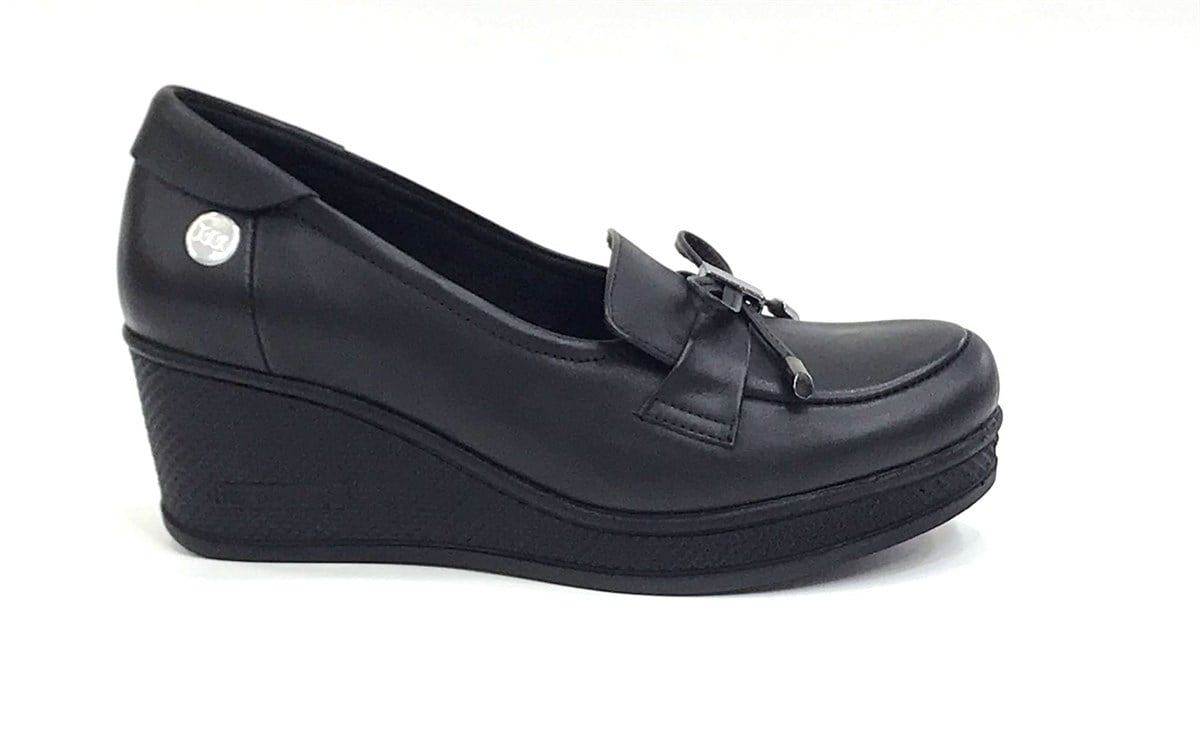 3620 Mammamia Dolgu Topuk Kadın Deri Ayakkabı-Siyah - Sistem Ayakkabı Online