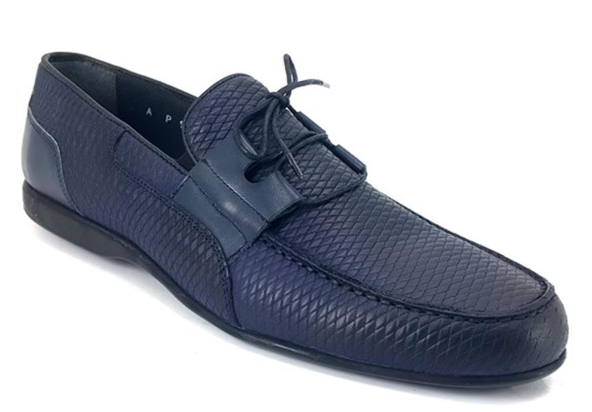 Fosco 9032 Günlük Hakiki Deri Erkek Babet Ayakkabı-Lacivert-Siyah-Sistem  Ayakkabı Online