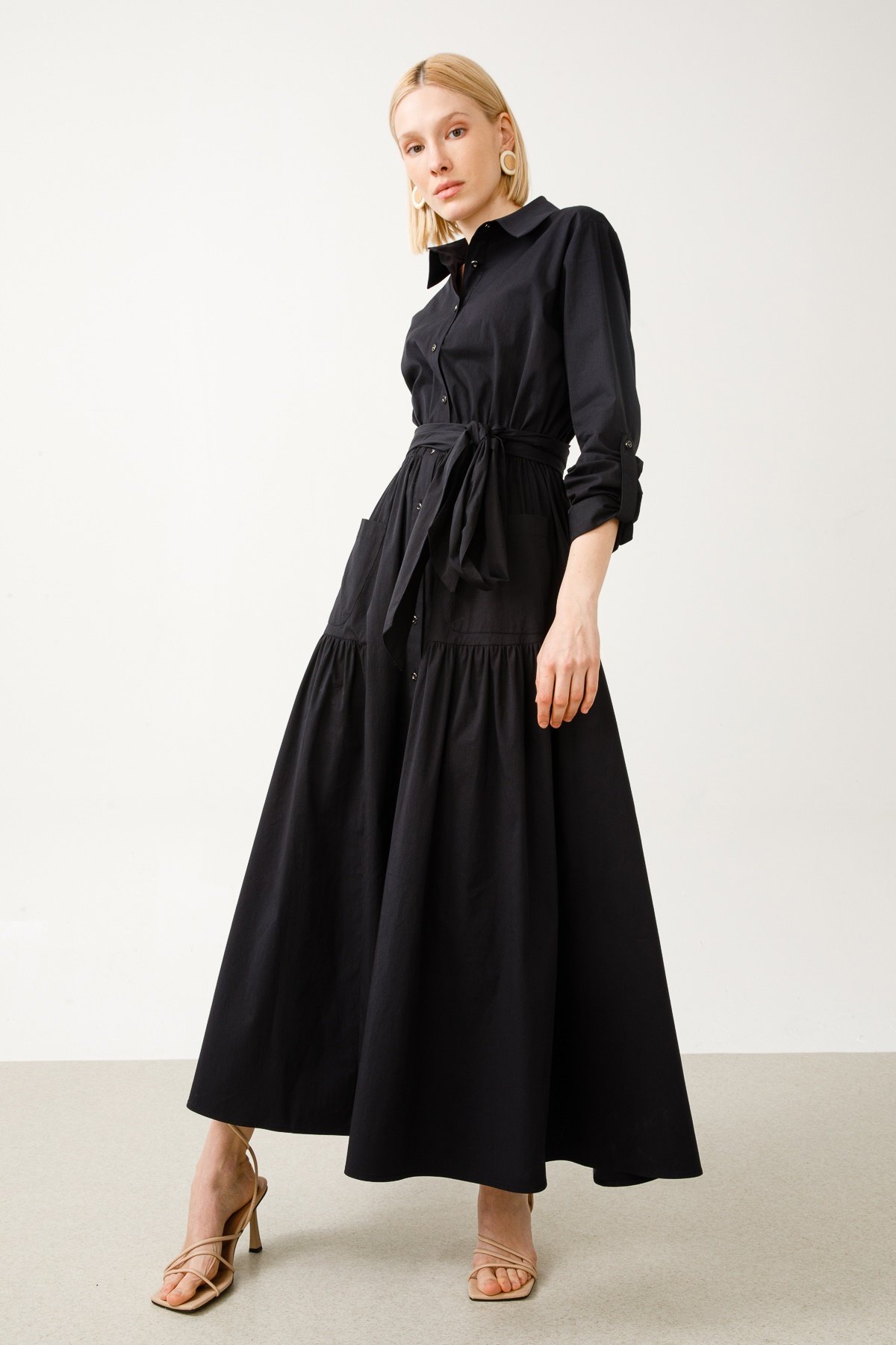 Modailgi Uzun Koton Elbise Siyah