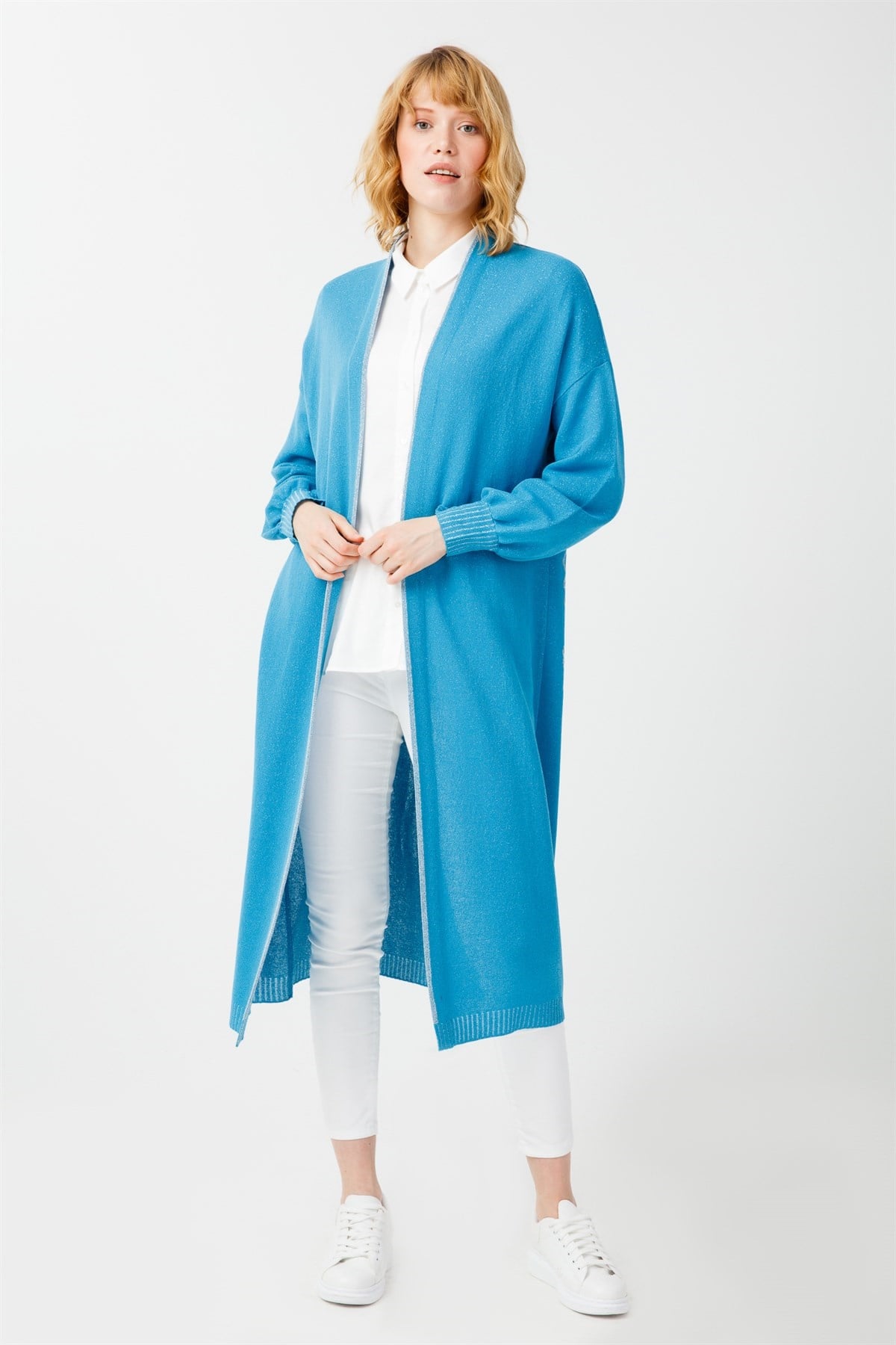 hilo16hiro様 SIRTI SİM DETAYLI UZUN TRİKO HIRKA VİVİD BLUE