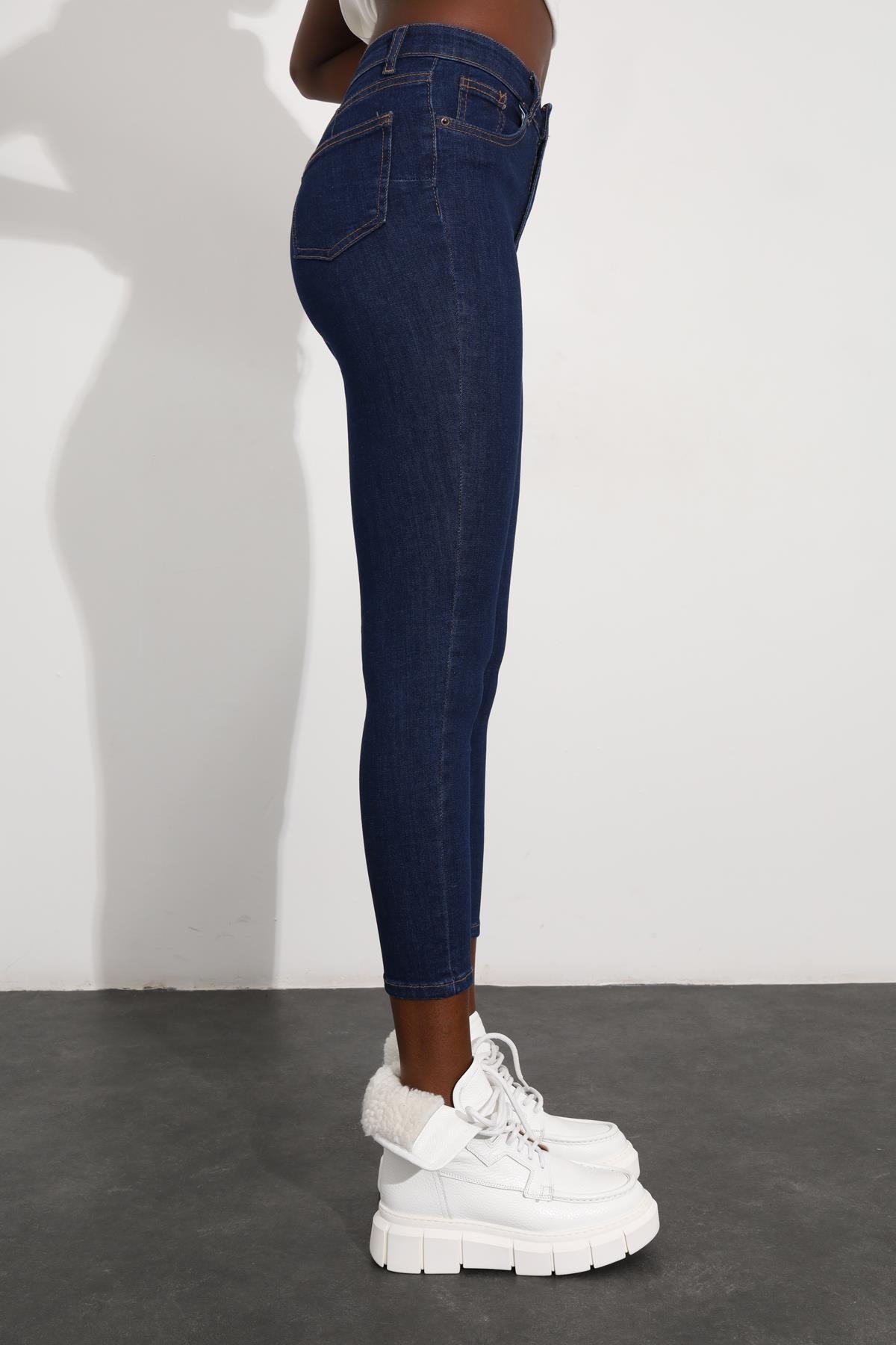 Koyu Lacivert Yüksek Bel Push-Up Skinny Jean