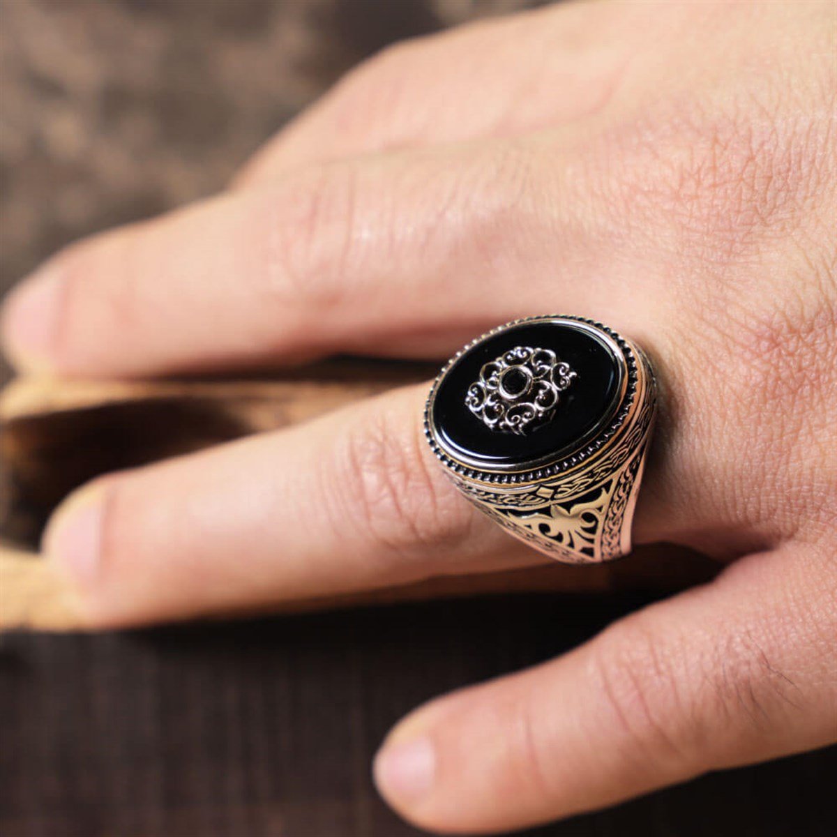 Black agate stone ring deals