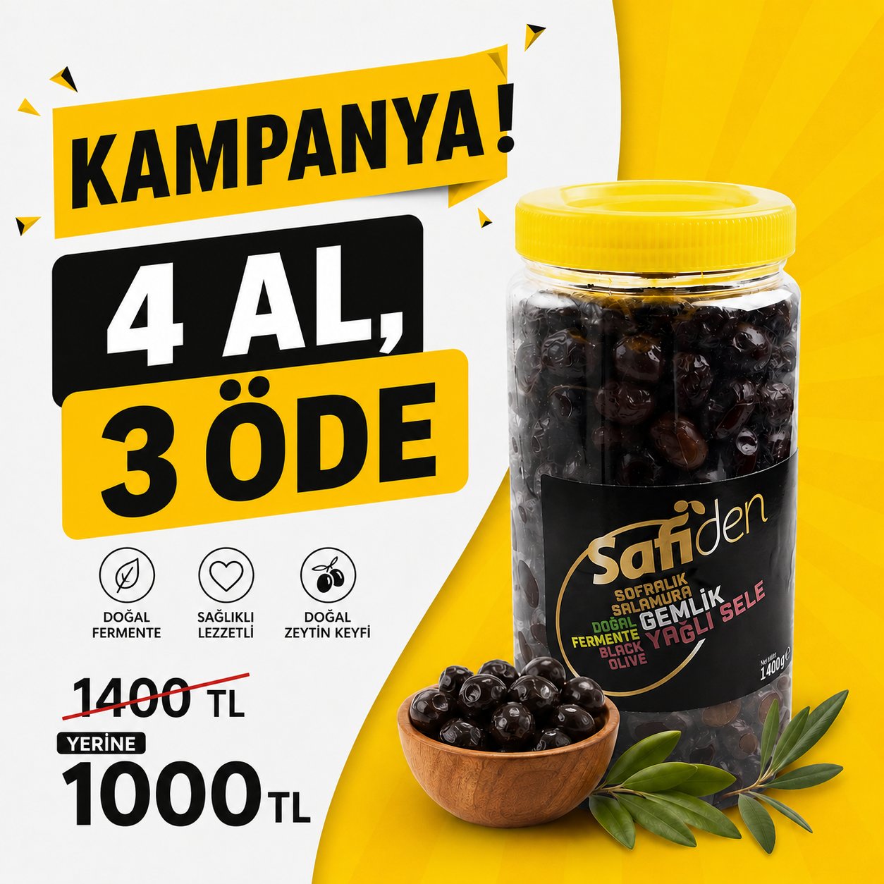 Doğal Gemlik Salamura Siyah Zeytin – Safiden-Ayvalık Zeytin