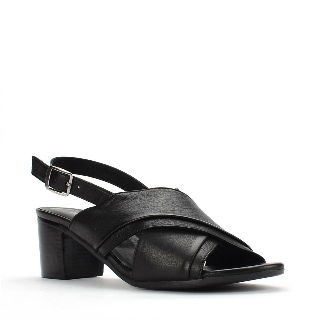 Siyah 6 cm Topuklu Tokalı Kadın Deri Sandalet 339 23116-1 | Celal Gültekin