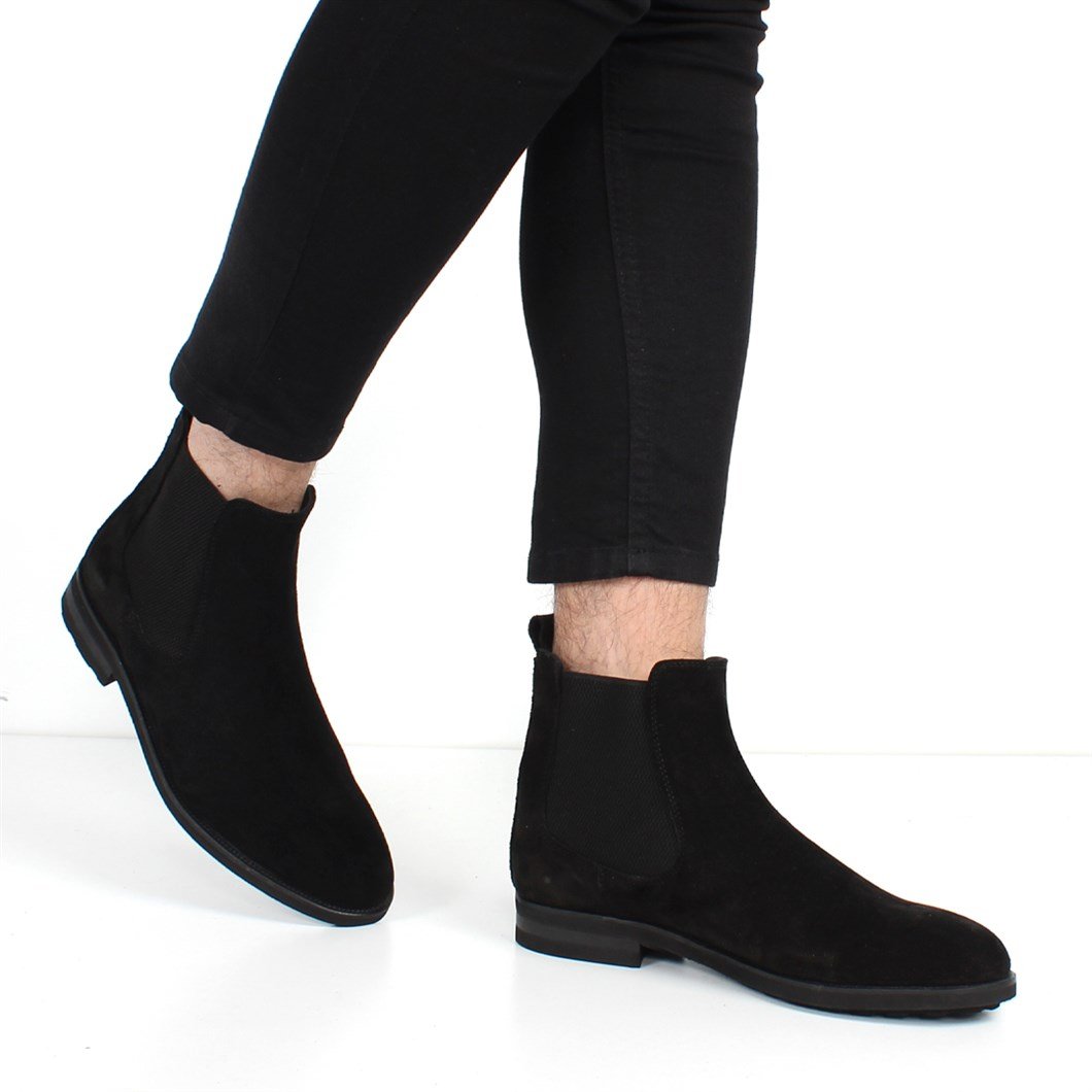 Men Leather Boots Black Suede 675 115-16641 | Celal Gültekin