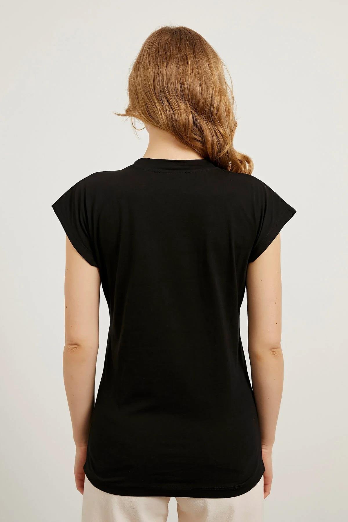 Yarasa Kol Basıc Salaş Kadın T-Shırt 4053 - Siyah T-shirt ARMALİFE Bilen  Giyim