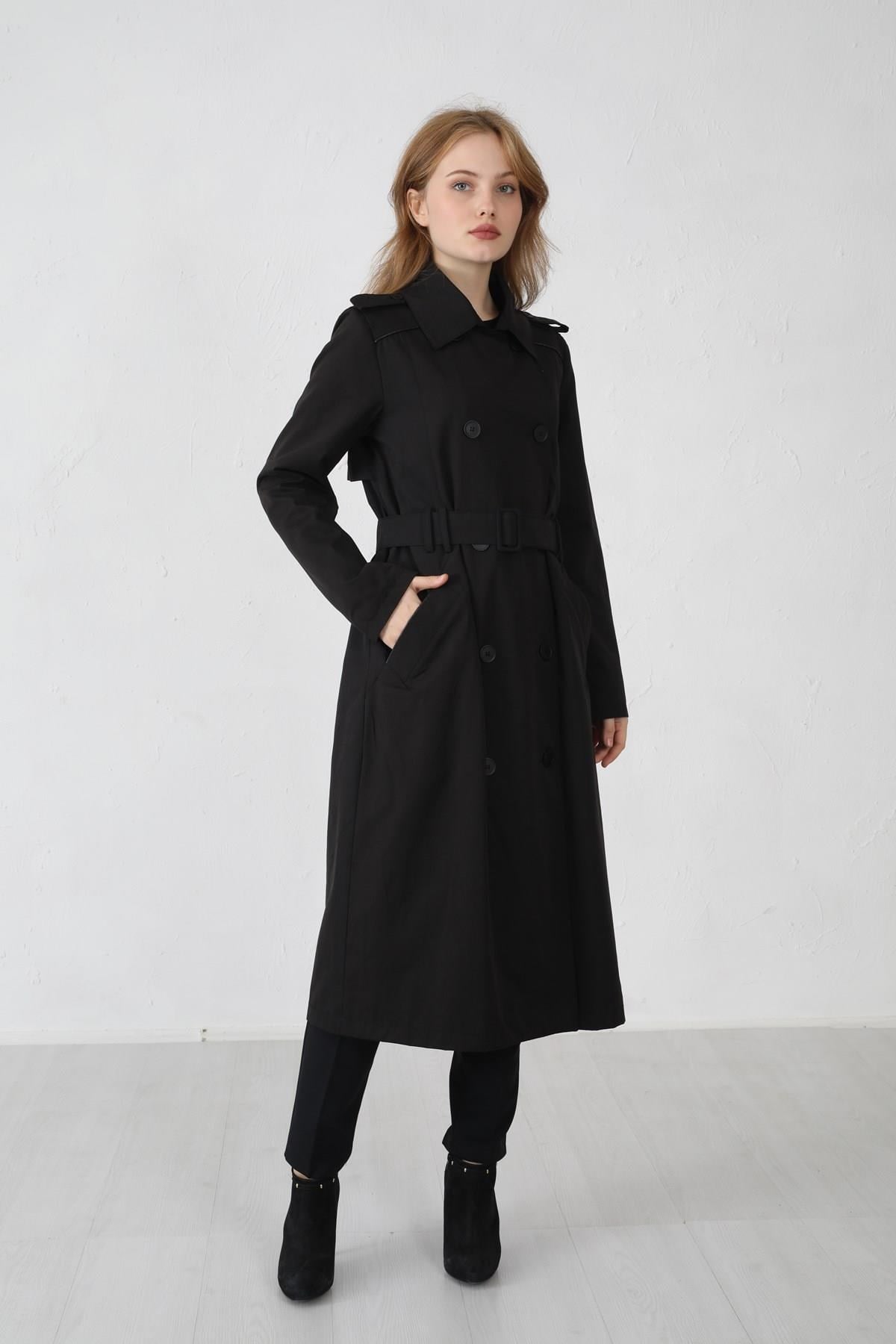 Moodbasic Mb25.50 Kruvaze Trench - Siyah Kap MOODBASİC - Bilen Giyim