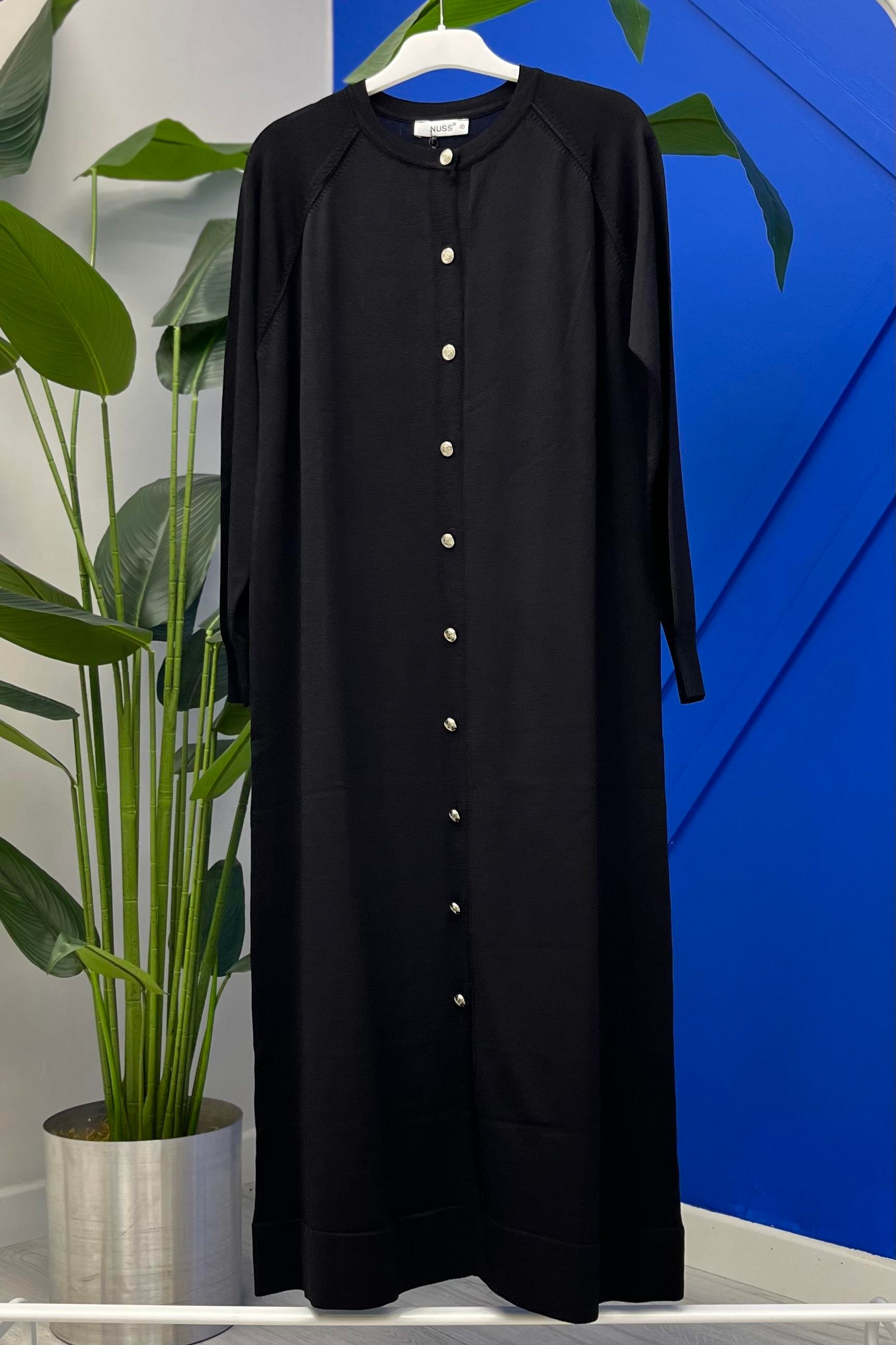 Nuss 512 Uzun Boy Düğmeli Triko Hırka - Siyah - Bilen Giyim