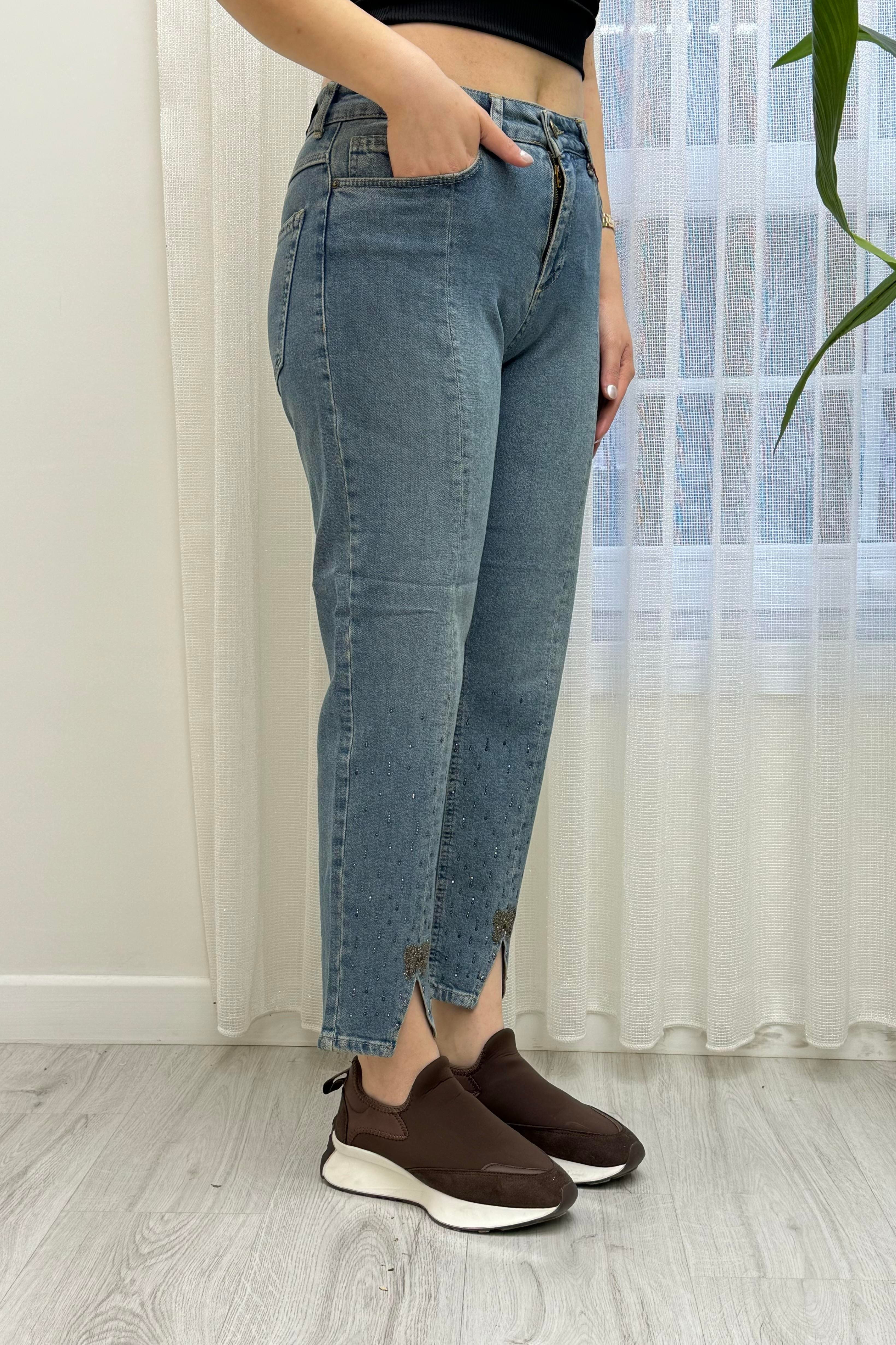 Paçası Kurdele Detay Taşlı Büyük Beden Pantolon 6005 - Bakır Tint - Bilen  Giyim