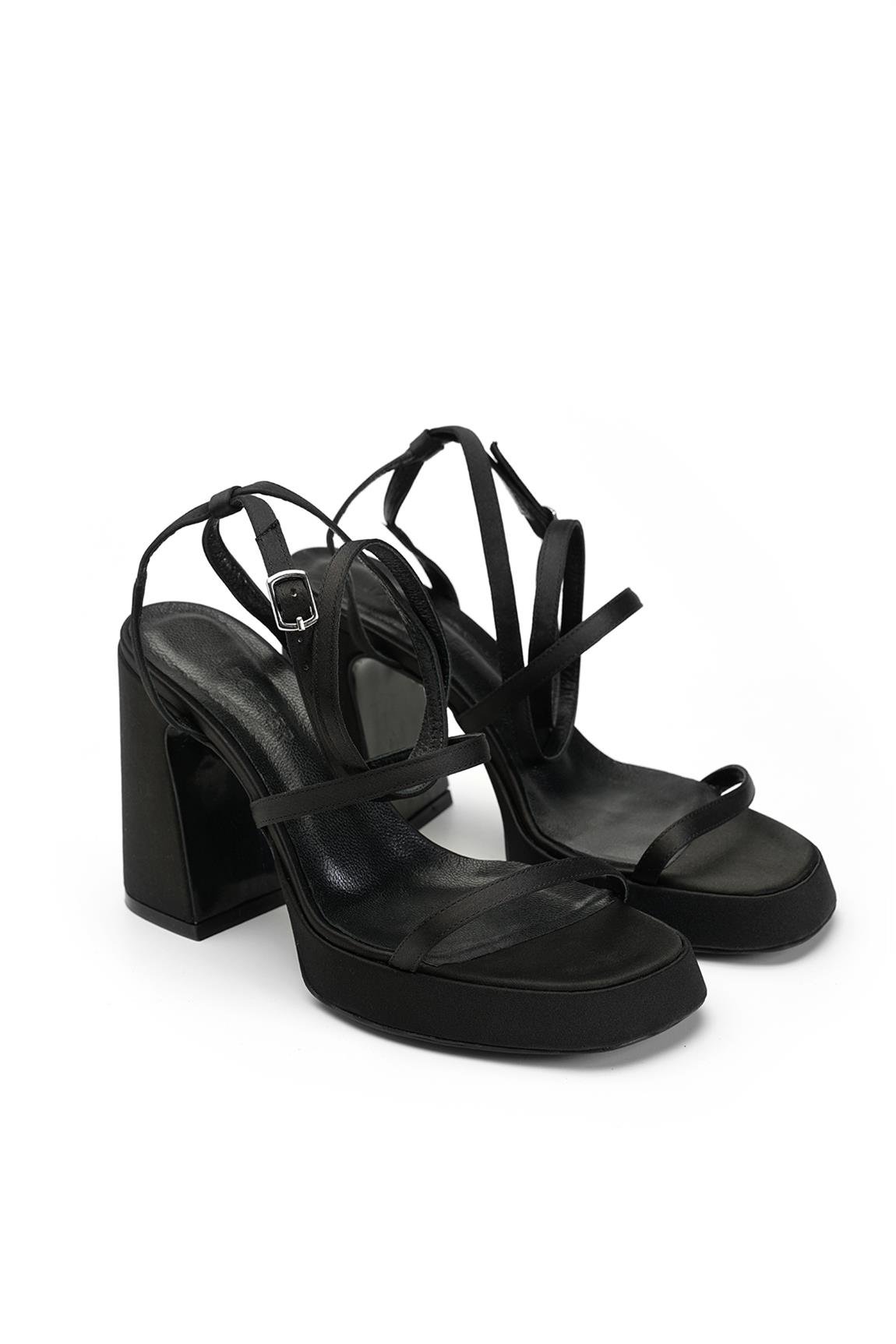 Jabotter Sheba Siyah Saten Platform Topuklu Sandalet - Jabotter