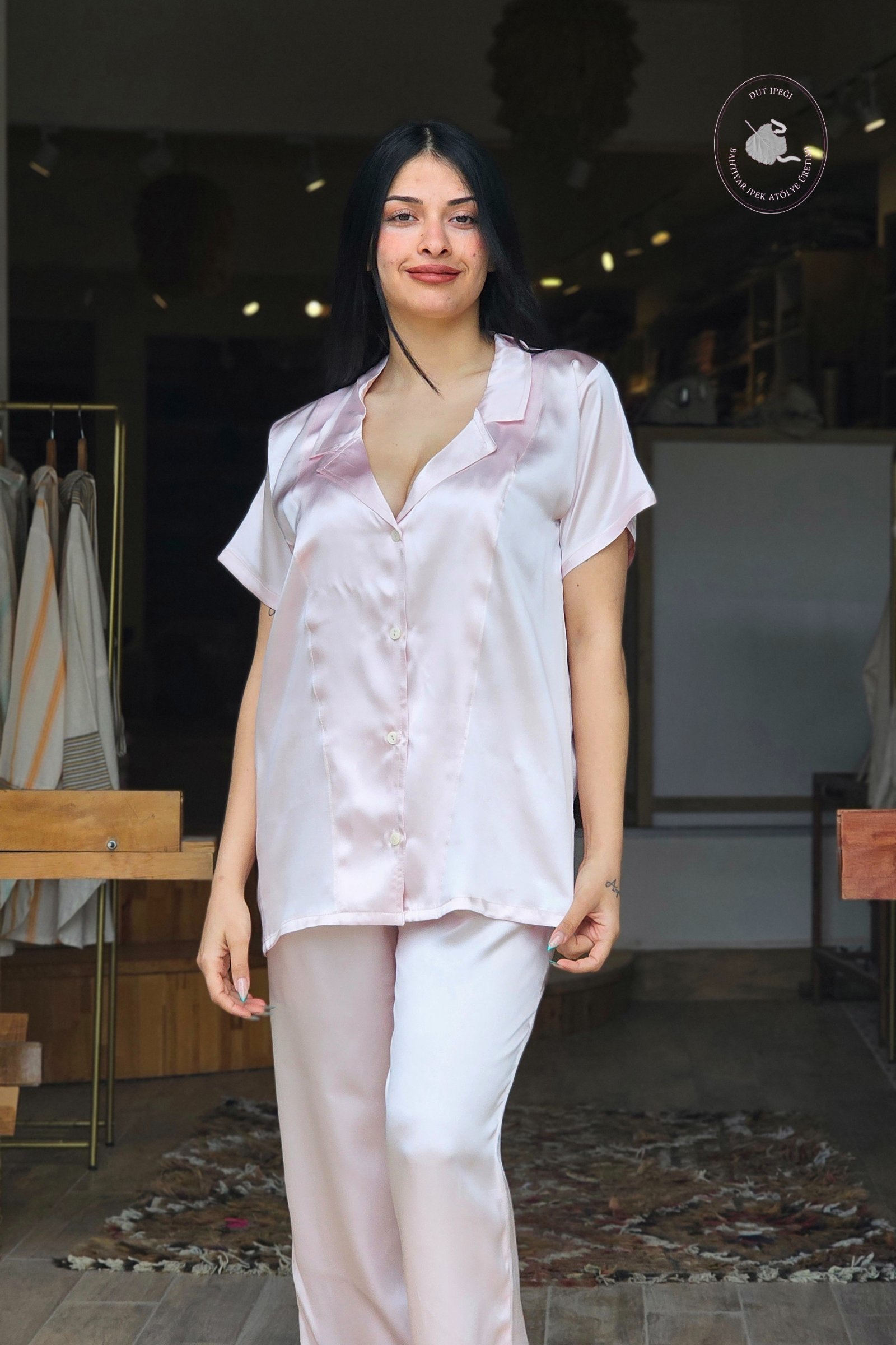 Pudra Pembesi İpek Pijama Takımı  Bahtiyar İpek İpek Pijama Takımı