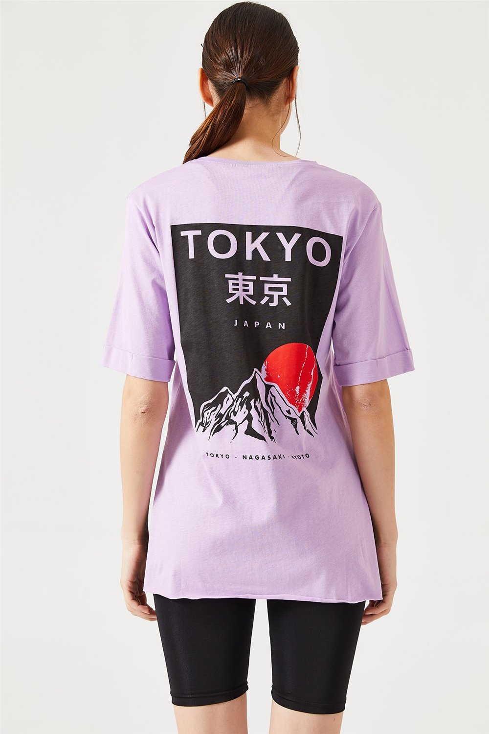 Kadın Tokyo Baskılı Oversize T-shirt21YOS3001oshebu