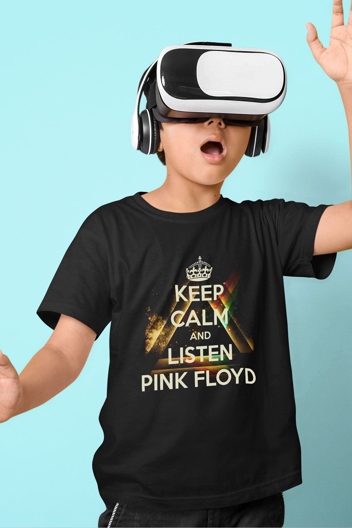 Pink Floyd Keep Calm And Listen Baskılı Siyah Unisex Çocuk Tişört