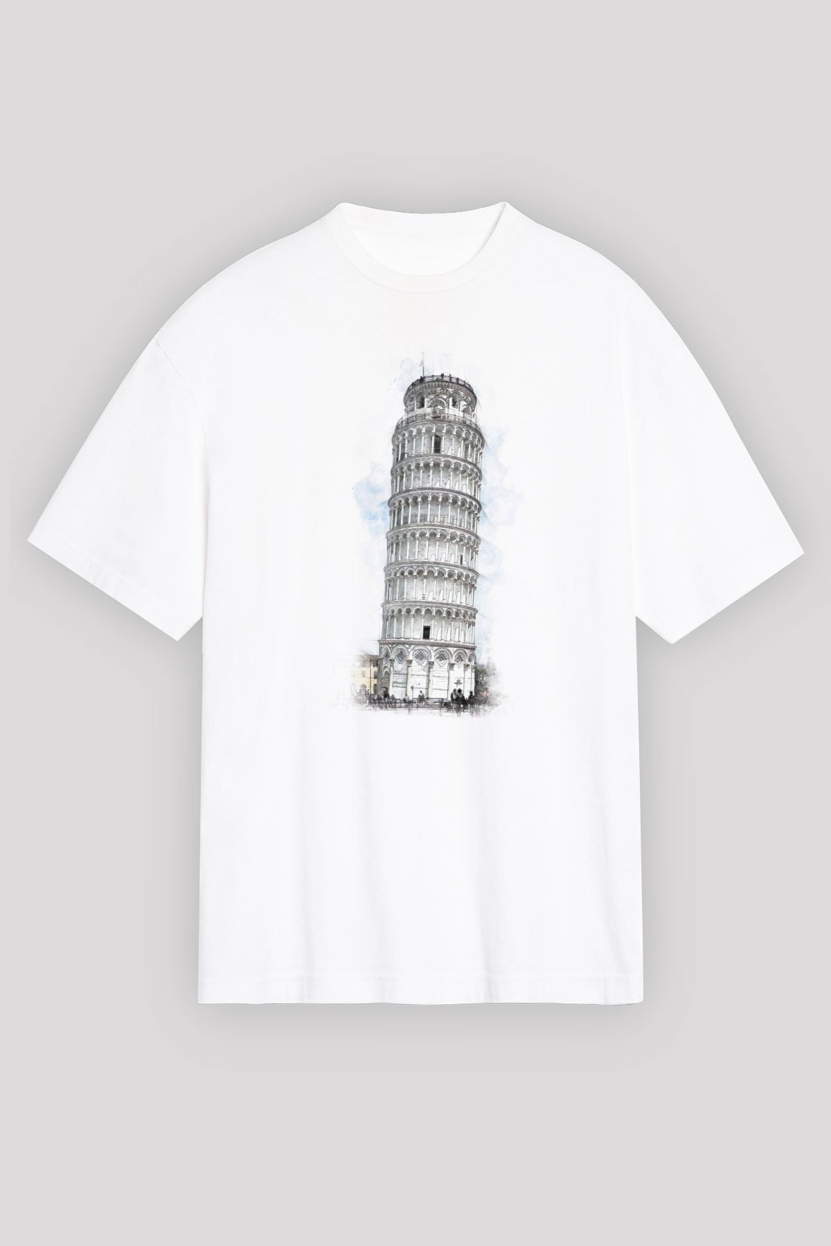Pisa Kulesi Beyaz Unisex Oversize Tişört - T-Shirt | TisortFabrikasi