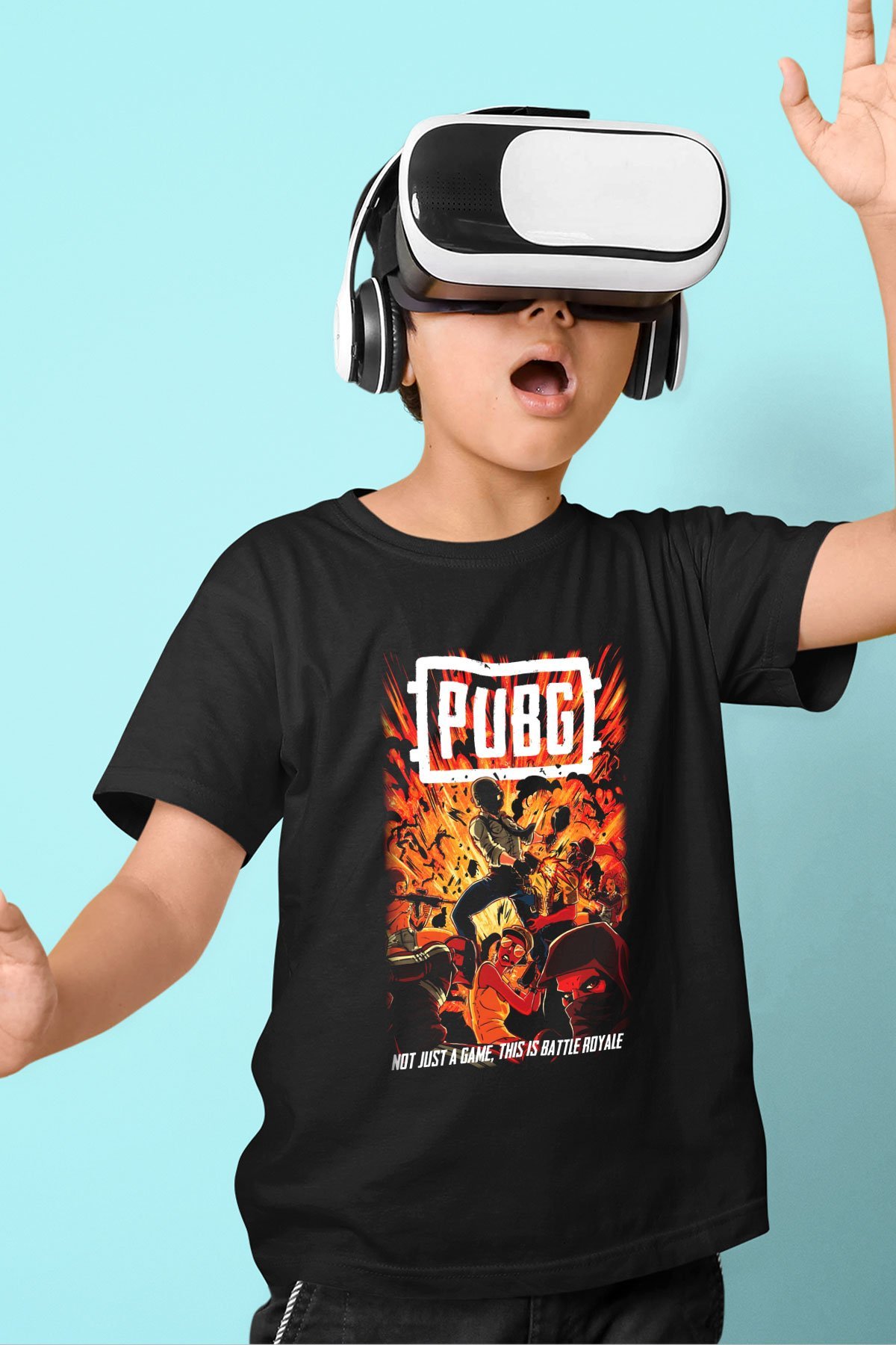 PUBG Baskılı Siyah Unisex Çocuk Tişört