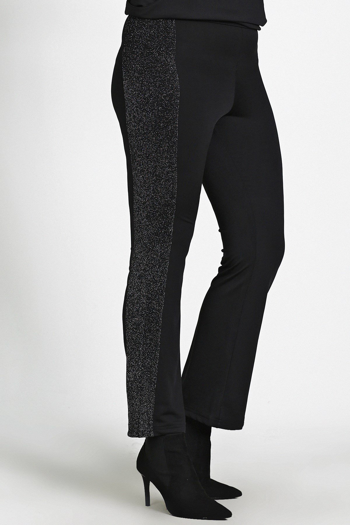 Moda Cazibe Büyük Beden İspanyol Paça Yanı Simli Tayt Pantolon Siyah