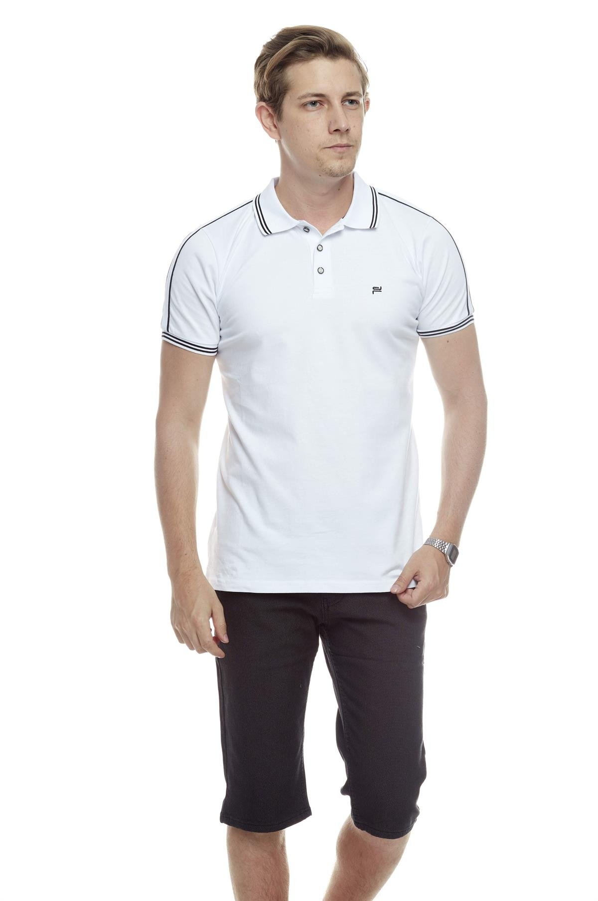 Erkek Beyaz Omuz Şeritli Likralı Tişört 9YETSGF-113