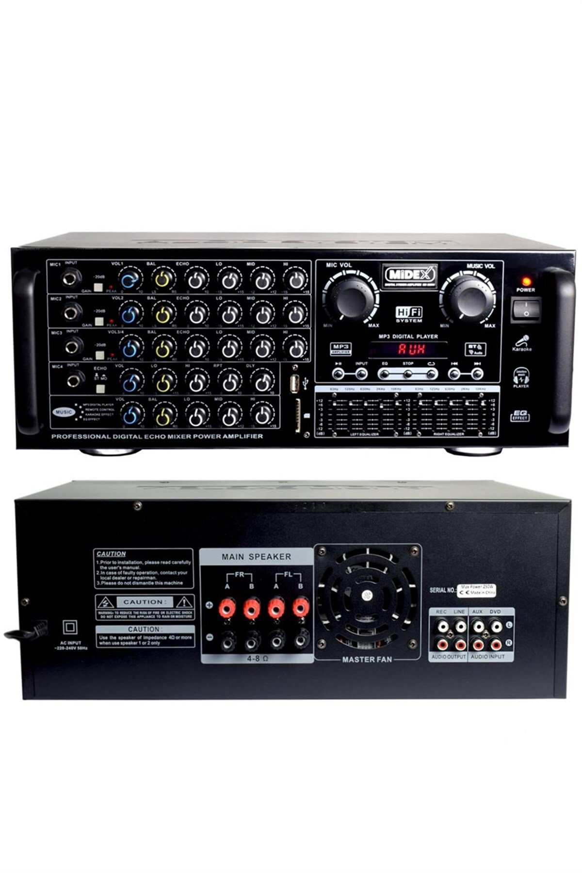 Midex Mx-2350U Ekolayzer'lı Stereo Power Mikser Anfi 2x350 Watt 4