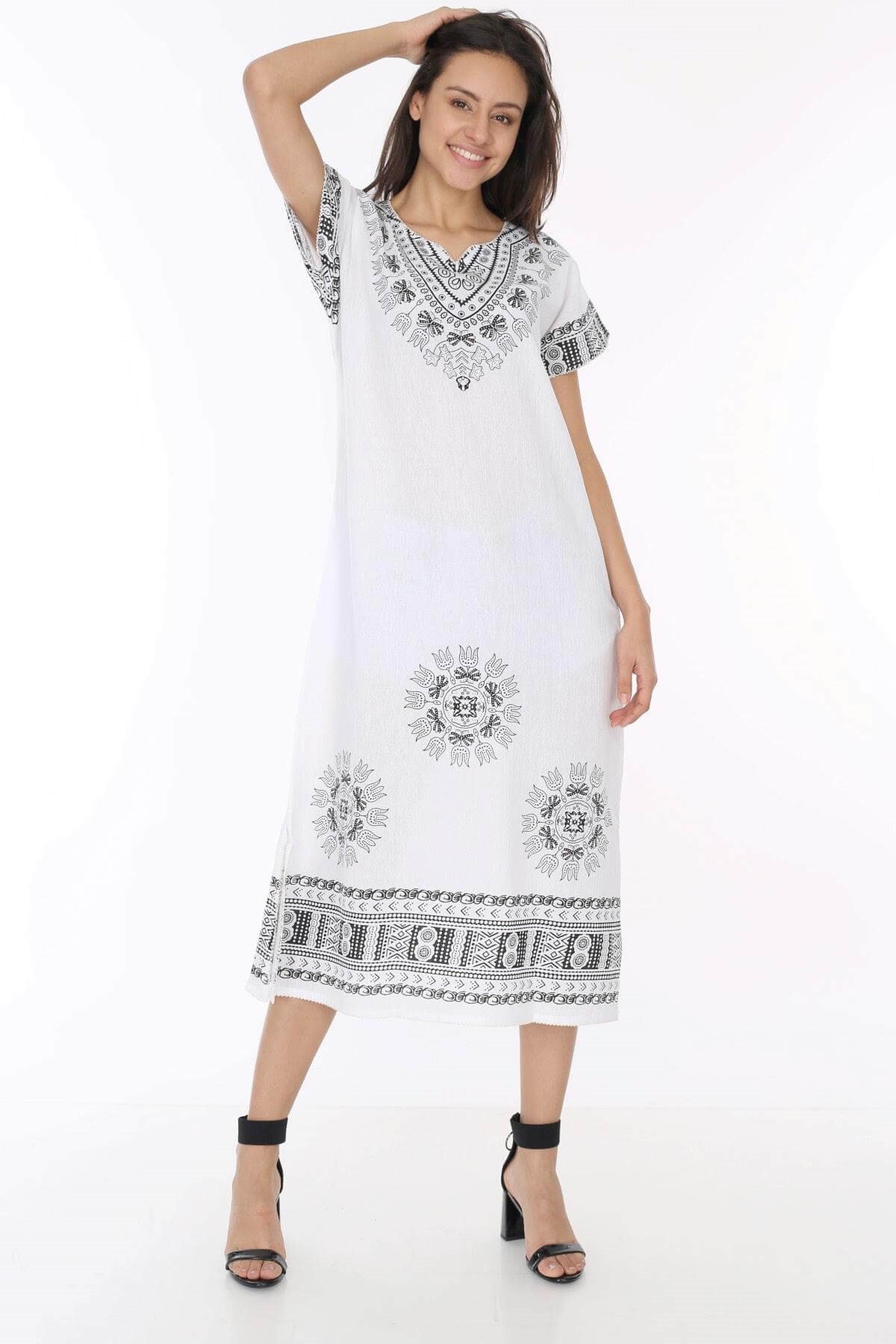 Beyaz Şile Bezi Kısa Kollu Yazlık Elbise | Gerçek Deri Gerçek Moda |  Deriderim