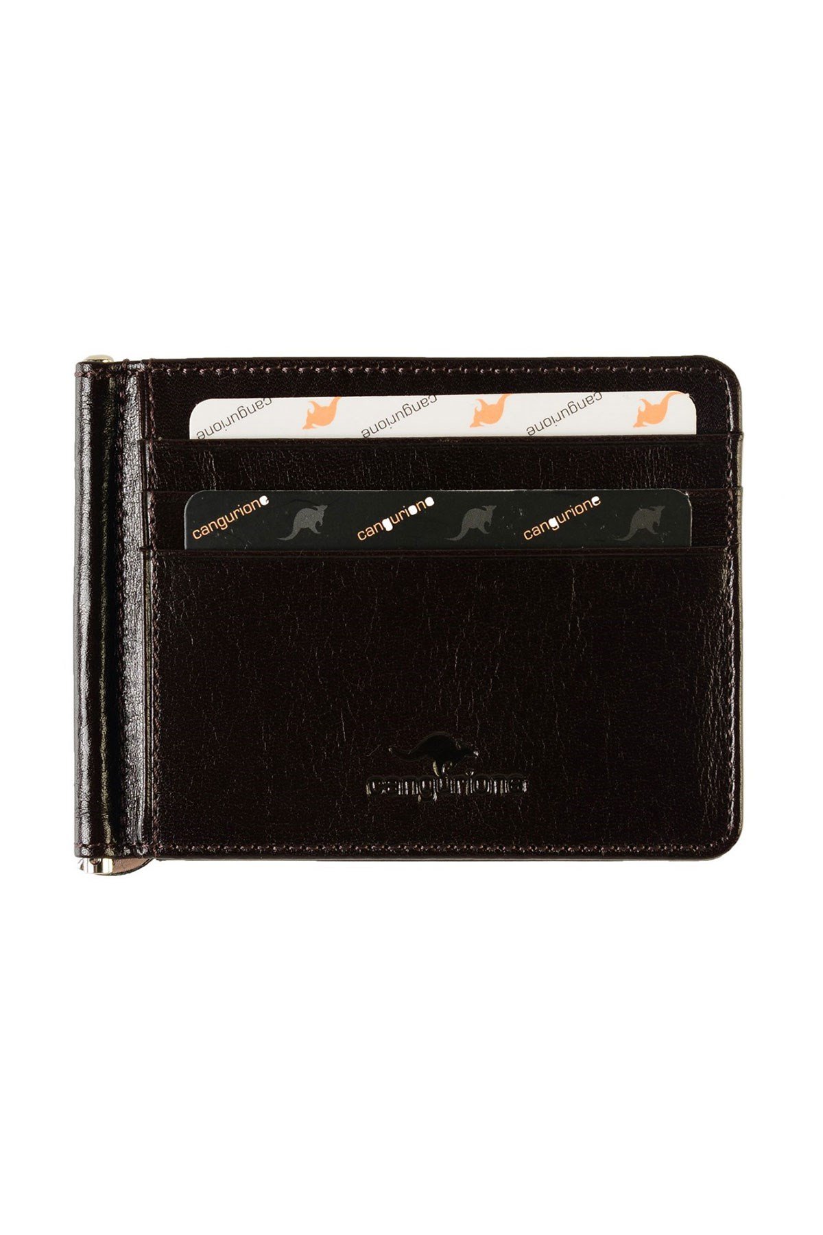 Leather Card Holder with Coffee Metal Banknotes and Money Clips