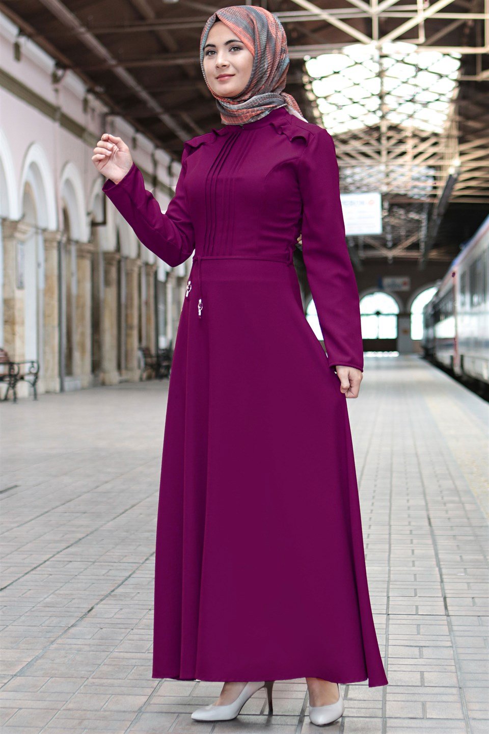 Plum Crew neck Unlined Dress