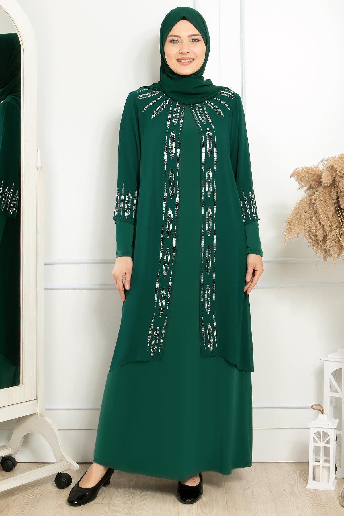 Robe de Soiree Travail de la Pierre emeraude FHM880