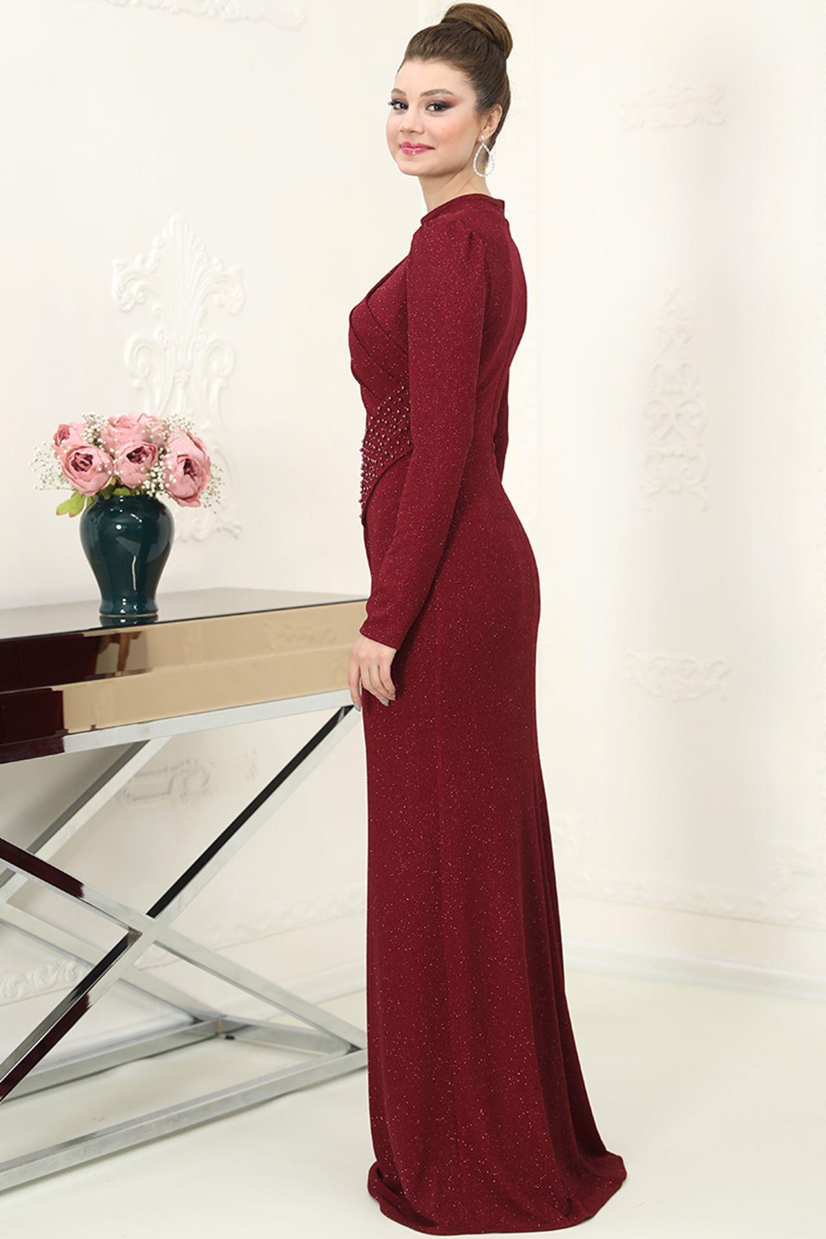Robe de Soiree Argentee Bordeaux SN74