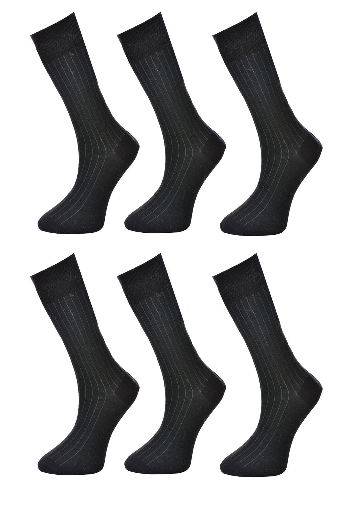 6 Çift Erkek Desenli Merserize Soket Çorap SİYAH-GRİ