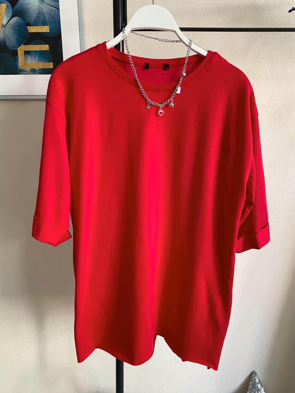 Kol katlama salaş kırmızı tişört - Chamakh Butik